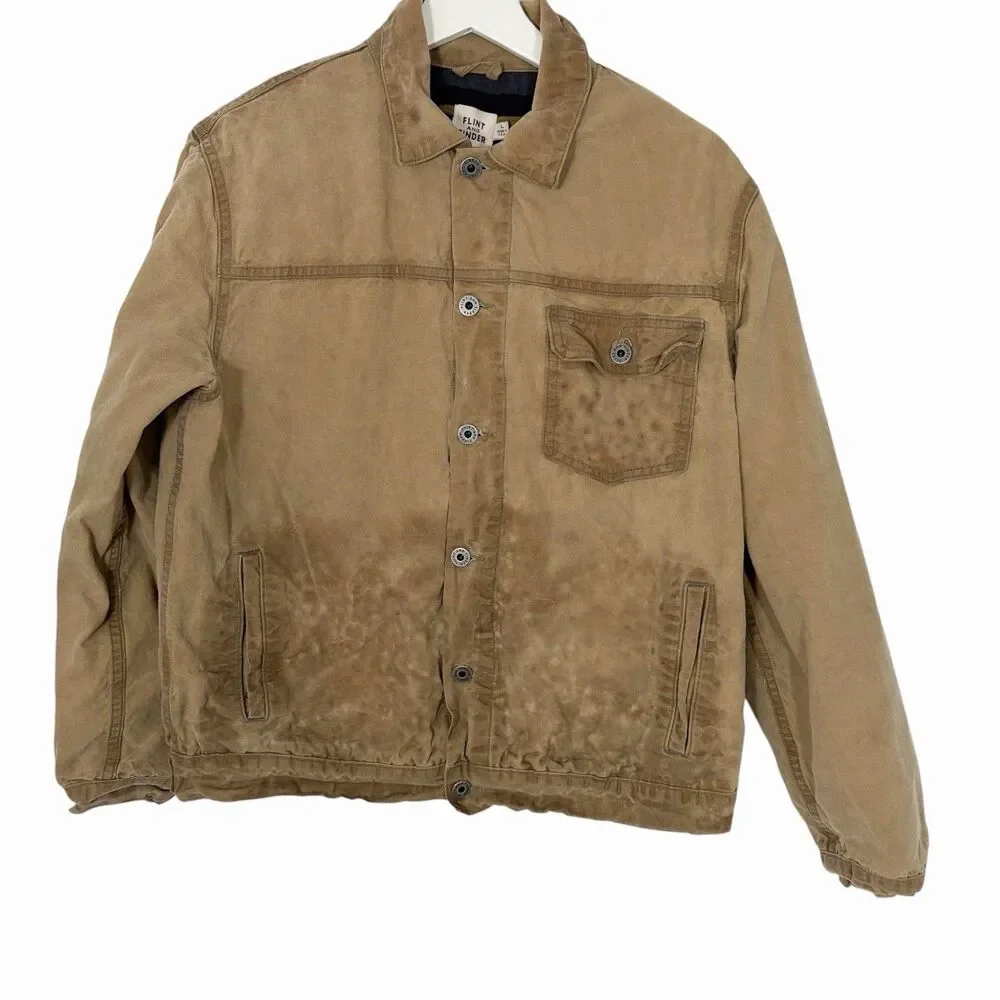 Flint and Tinder USA Made Waxed Trucker Jacket Brown Large Distressed